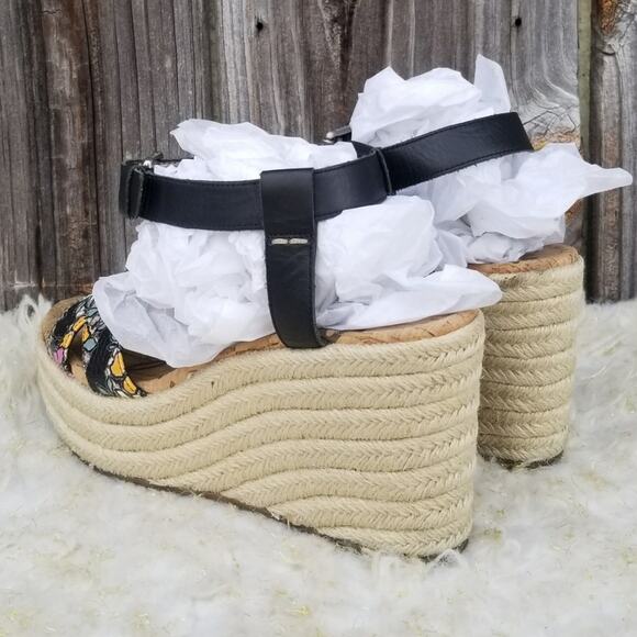 Platform Wedge Espadrille Sandals Sam Edelman Destin Size 10 Black Leather Strap - Picture 4 of 14